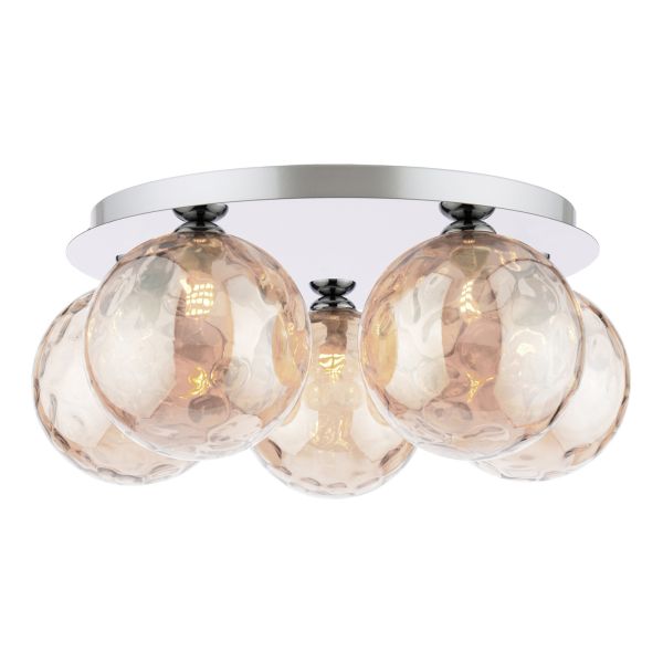Люстра Dar Lighting FOL5450-11 Foley 5 Light Flush Polished Chrome With Amber Dimpled Glass