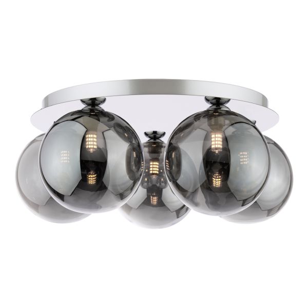 Люстра Dar Lighting FOL5450-24 Foley 5 Light Flush Polished Chrome With Smoked Glass