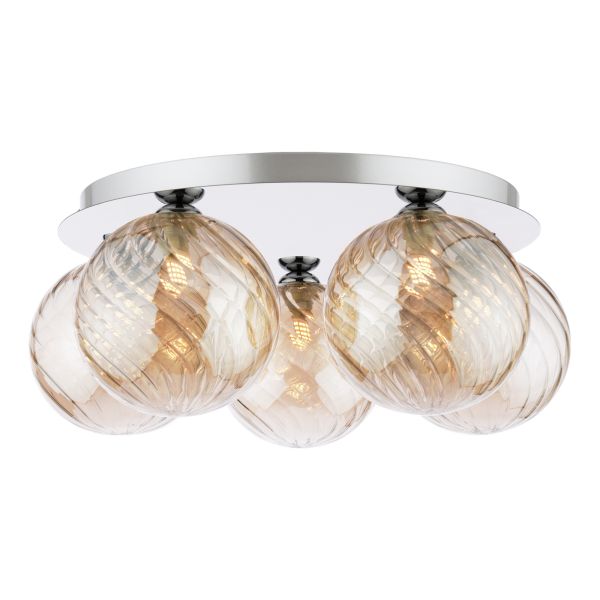 Люстра Dar Lighting FOL5450-26 Foley 5 Light Flush Polished Chrome With Twisted Amber Glass