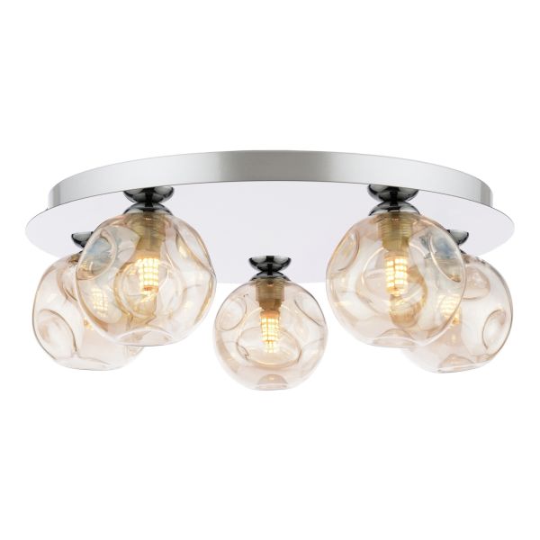 Люстра Dar Lighting FOL5450-27 Foley 5 Light Flush Polished Chrome With Closed Organic Amber Glass