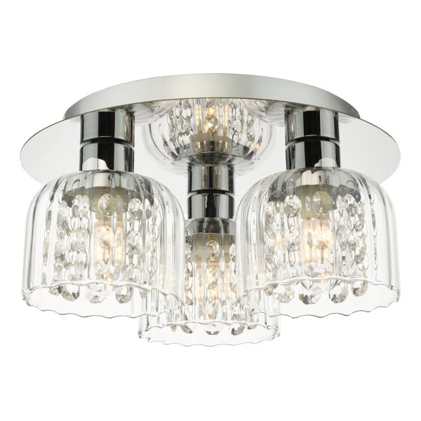 Люстра Dar Lighting FOR5350 Forseti 3 Light Bathroom Flush Light Polished Chrome and Glass IP44
