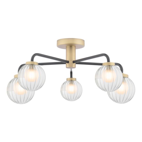 Люстра Dar Lighting GIB5454 Gibbs 5 Light Semi-Flush Antique Brass & Glass