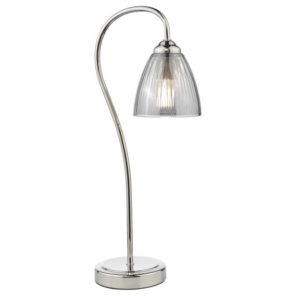 Lampa stołowa Dar Lighting GLY4238 Glynis Table Lamp Polished Nickel and Smoked Ribbed Glass