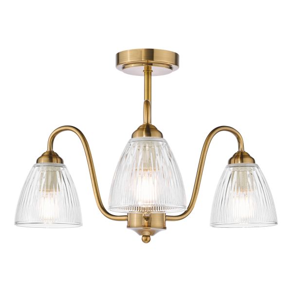 Żyrandol Dar Lighting GLY5363 Glynis 3 Light Semi-Flush Antique Bronze and Ribbed Glass