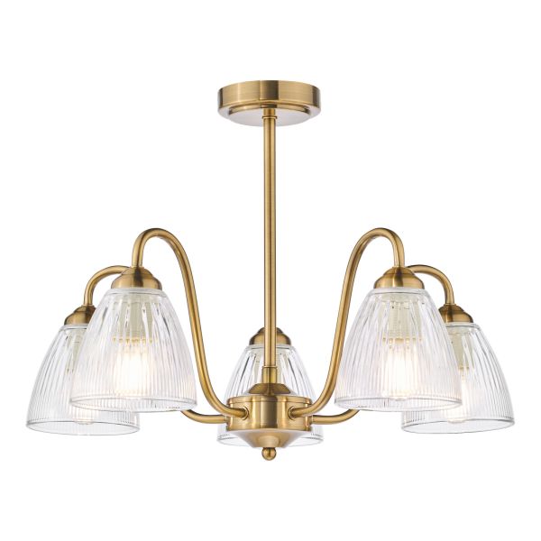 Żyrandol Dar Lighting GLY5463 Glynis 5 Light Semi-Flush Antique Bronze and Ribbed Glass