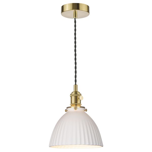 Підвісний світильник Dar Lighting HAD0140-09 Hadano Pendant Natural Brass & Ceramic Domed Shade