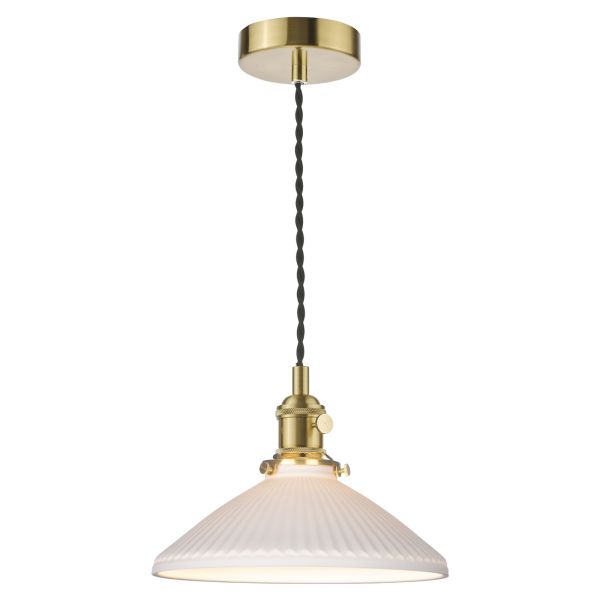 Lampa wisząca Dar Lighting HAD0140-10 Hadano Pendant Natural Brass & Ceramic Shallow Shade