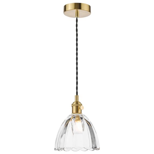 Підвісний світильник Dar Lighting HAD0140-11 Hadano Pendant Natural Brass and Scalloped Bell Glass