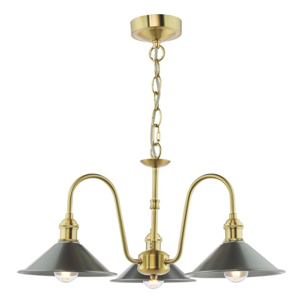 Żyrandol Dar Lighting HAD0340-02 Hadano 3 Light Pendant Natural Brass and Antique Pewter