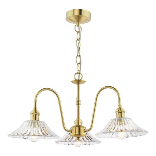 Люстра Dar Lighting HAD0340-04 Hadano 3 Light Pendant Natural Brass and Glass