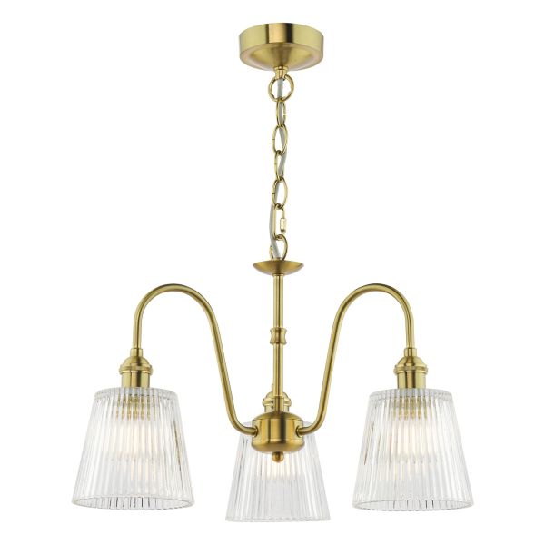 Люстра Dar Lighting HAD0340-05 Hadano 3 Light Pendant Natural Brass and Ribbed Glass