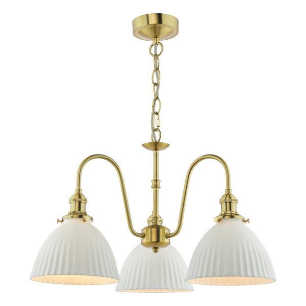 Żyrandol Dar Lighting HAD0340-09 Hadano 3 Light Pendant Natural Brass and White