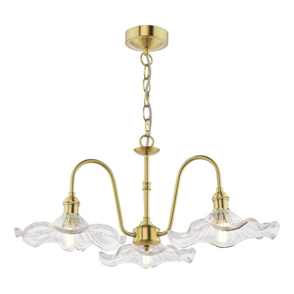 Люстра Dar Lighting HAD0340-12 Hadano 3 Light Pendant Natural Brass and Glass