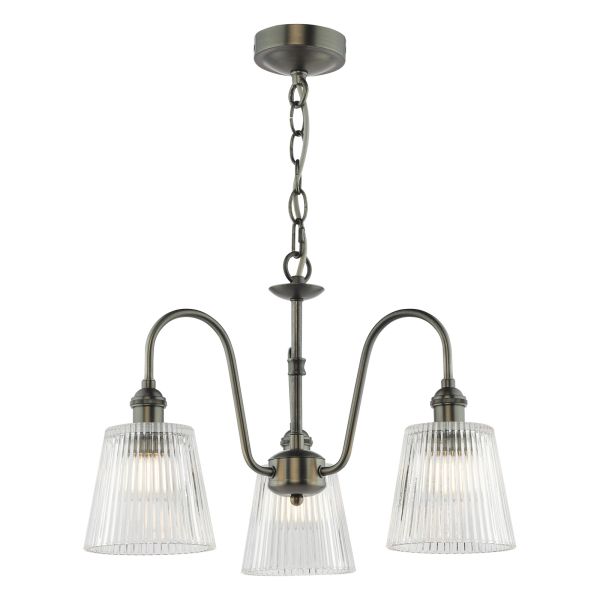 Люстра Dar Lighting HAD0361-05 Hadano 3 Light Pendant Antique Chrome and Ribbed Glass