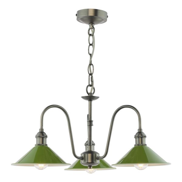 Żyrandol Dar Lighting HAD0361-07 Hadano 3 Light Pendant Antique Chrome and Matt Green