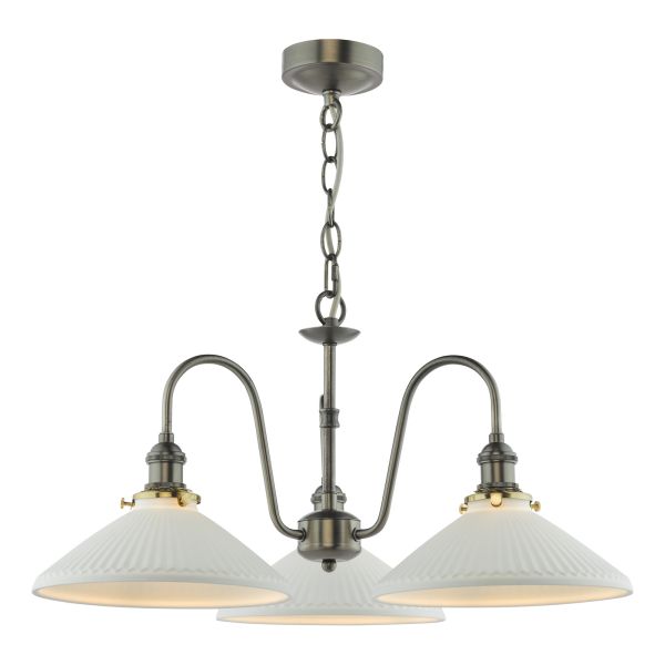 Żyrandol Dar Lighting HAD0361-10 Hadano 3 Light Pendant Antique Chrome and White