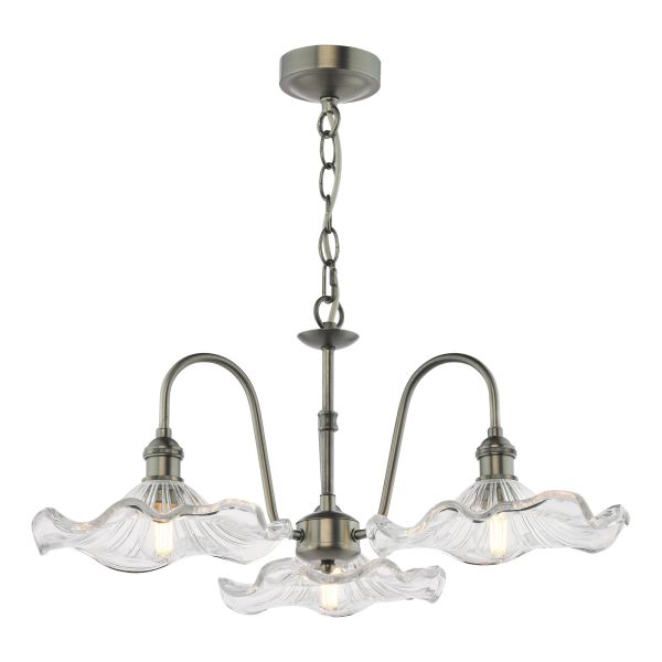 Люстра Dar Lighting HAD0361-12 Hadano 3 Light Pendant Antique Chrome and Glass