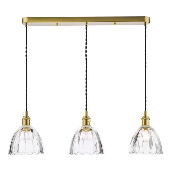 Підвісний світильник Dar Lighting HAD3640-11 Hadano 3 Light Bar Pendant Natural Brass and Scalloped Bell Glass