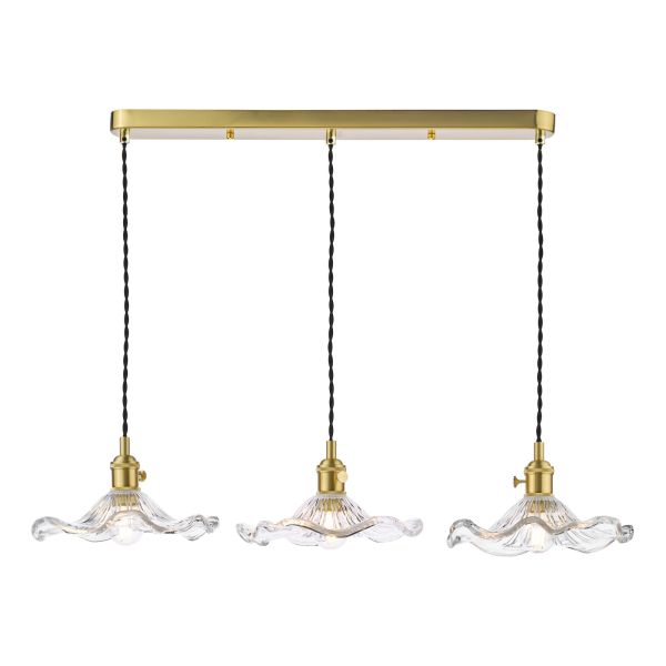 Підвісний світильник Dar Lighting HAD3640-12 Hadano 3 Light Bar Pendant Natural Brass and Wavy Glass