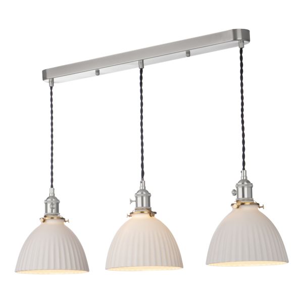 Lampa wisząca Dar Lighting HAD3661-09 Hadano 3 Light Bar Pendant Antique Chrome & Ceramic Domed Shade