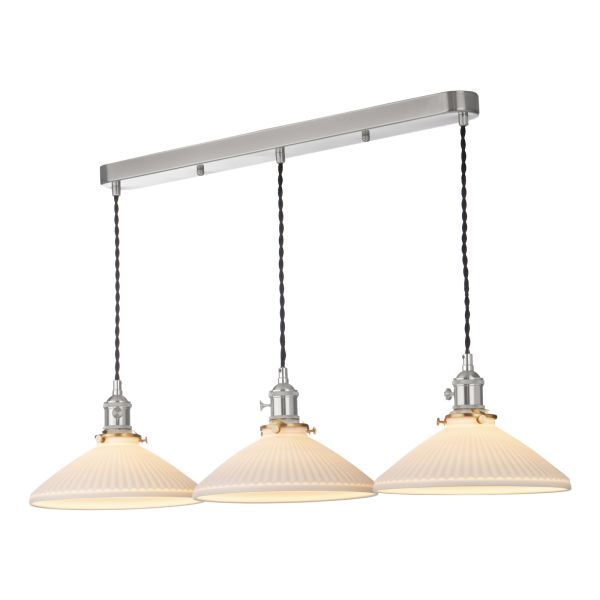 Lampa wisząca Dar Lighting HAD3661-10 Hadano 3 Light Bar Pendant Antique Chrome & Ceramic Shallow Shade