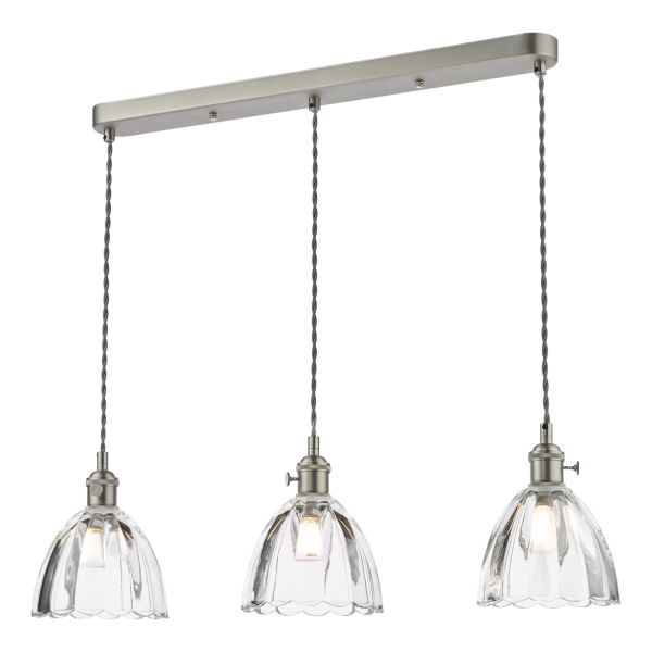 Lampa wisząca Dar Lighting HAD3661-11 Hadano 3 Light Bar Pendant Antique Chrome and Scalloped Bell Glass
