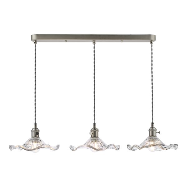 Підвісний світильник Dar Lighting HAD3661-12 Hadano 3 Light Bar Pendant Antique Chrome and Wavy Glass