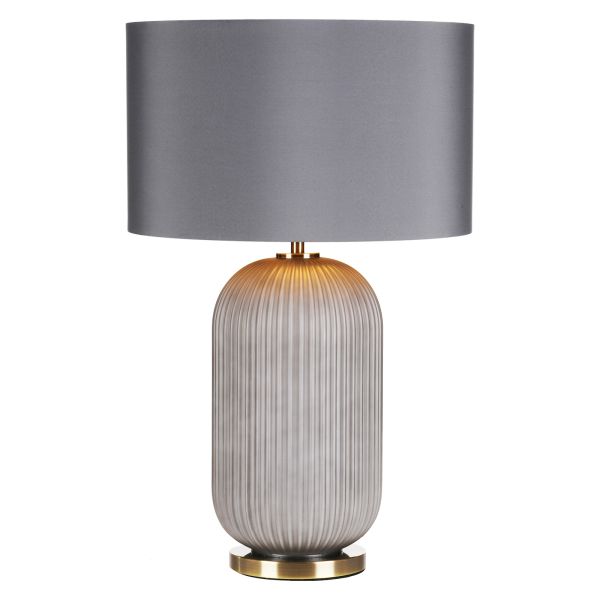 Настільна лампа Dar Lighting HEL4239 Helicon Table Lamp Grey Ribbed Glass and Antique Brass With Shade