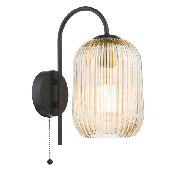 Бра Dar Lighting IDR0722-SAW6506 Idra Wall Light Matt Black and Champagne Ribbed Glass