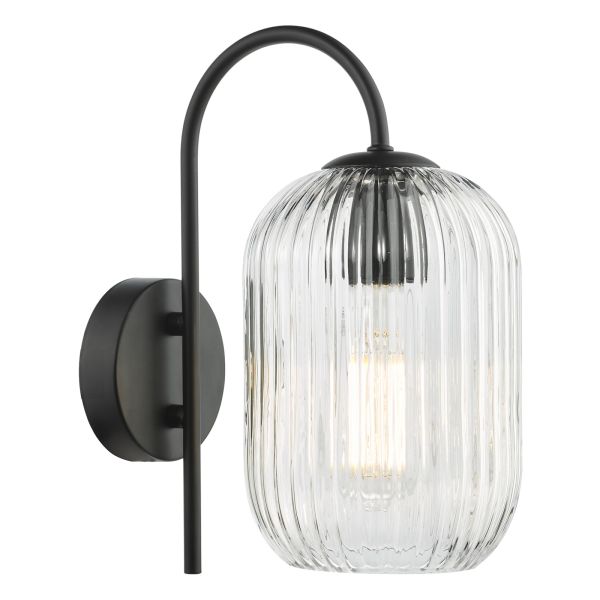 Бра Dar Lighting IDR0722-SAW6508 Idra Wall Light Matt Black and Ribbed Glass
