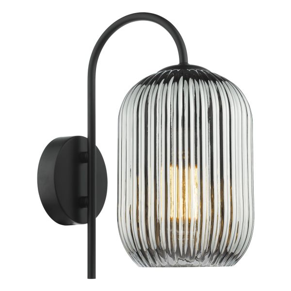Бра Dar Lighting IDR0722-SAW6510 Idra Wall Light Matt Black and Smoked Ribbed Glass