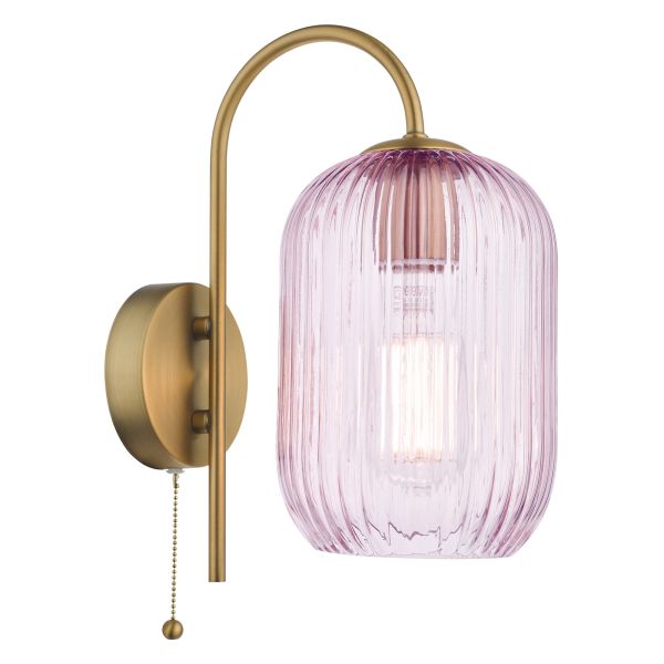 Бра Dar Lighting IDR0763-SAW6503 Idra Wall Light Aged Bronze and Pink Ribbed Glass