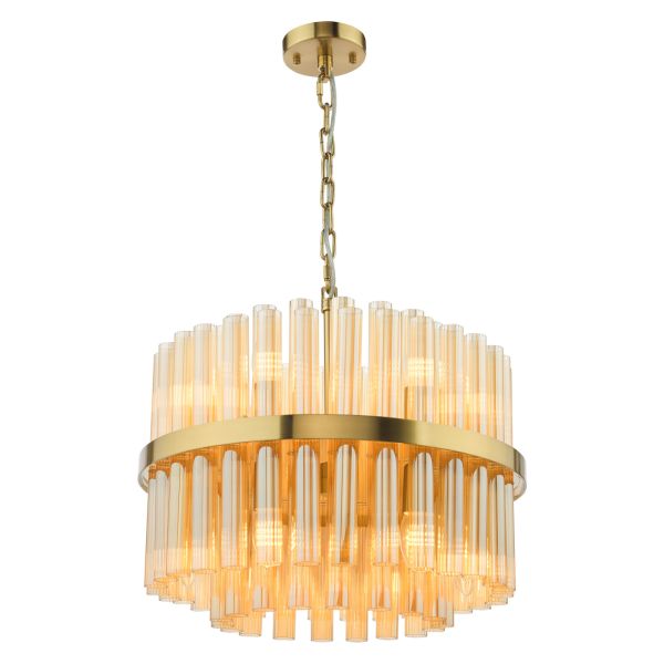 Люстра Dar Lighting IMA1235 Imani 12 Light Pendant Natural Brass and Champagne Ribbed Glass