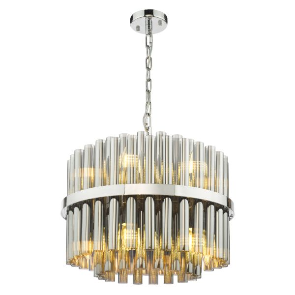 Люстра Dar Lighting IMA1250 Imani 12 Light Pendant Polished Chrome and Smoked Ribbed Glass