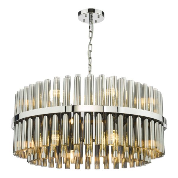 Люстра Dar Lighting IMA1650 Imani 16 Light Pendant Polished Chrome and Smoked Ribbed Glass