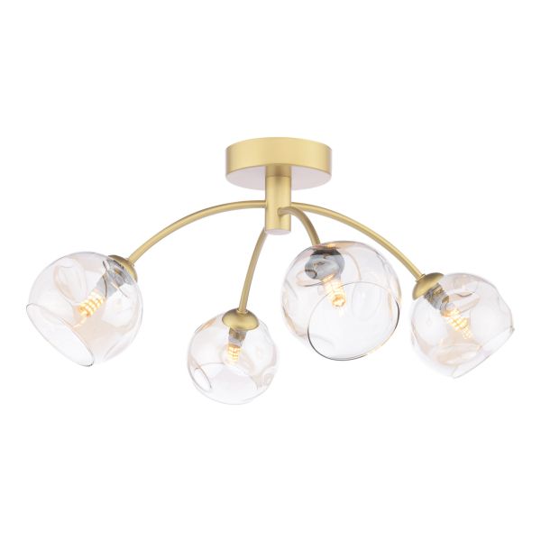 Żyrandol Dar Lighting IZZ0435-16 Izzy 4 Light Semi-Flush Matt Gold With Organic Amber Glass
