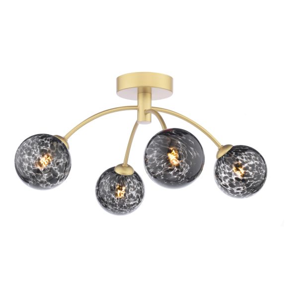 Żyrandol Dar Lighting IZZ0435-21 Izzy 4 Light Semi-Flush Matt Gold With Black Confetti Glass