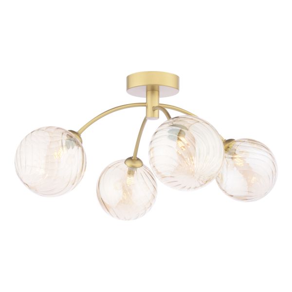 Żyrandol Dar Lighting IZZ0435-26 Izzy 4 Light Semi-Flush Matt Gold With Twisted Amber Glass