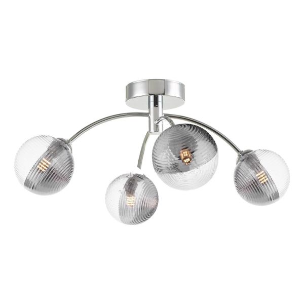Żyrandol Dar Lighting IZZ0450-18 Izzy 4 Light Semi Flush Polished Chrome With Smoked/Clear Ribbed Glass