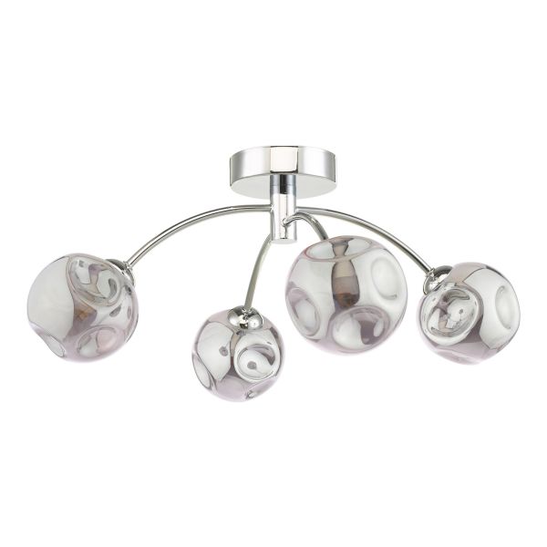 Żyrandol Dar Lighting IZZ0450-28 Izzy 4 Light Semi Flush Polished Chrome With Closed Organic Smoked Glass