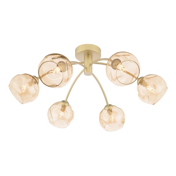 Żyrandol Dar Lighting IZZ0635-16 Izzy 6 Light Semi-Flush Matt Gold With Organic Amber Glass