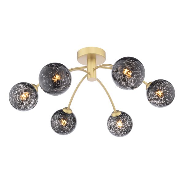 Żyrandol Dar Lighting IZZ0635-21 Izzy 6 Light Semi-Flush Matt Gold With Black Confetti Glass