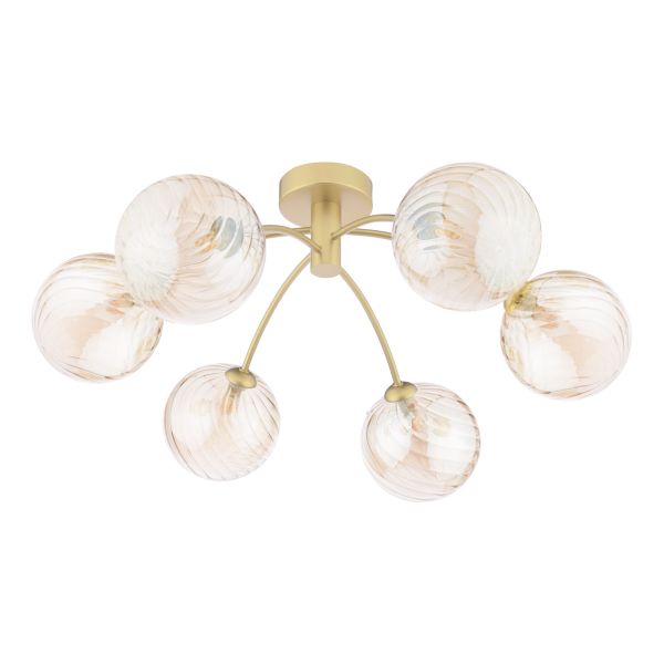 Żyrandol Dar Lighting IZZ0635-26 Izzy 6 Light Semi-Flush Matt Gold With Twisted Amber Glass