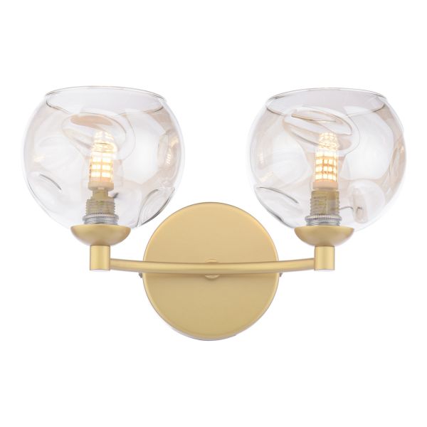 Kinkiet Dar Lighting IZZ0935-16 Izzy 2 Light Wall Light Matt Gold With Organic Amber Glass
