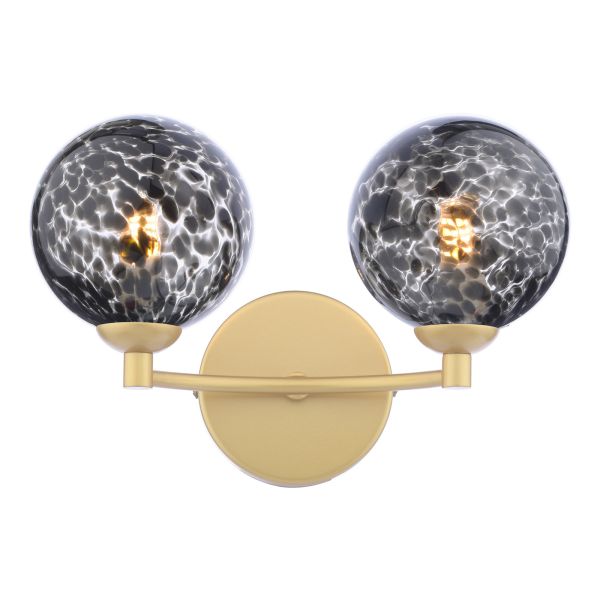 Kinkiet Dar Lighting IZZ0935-21 Izzy 2 Light Wall Light Matt Gold With Black Confetti Glass