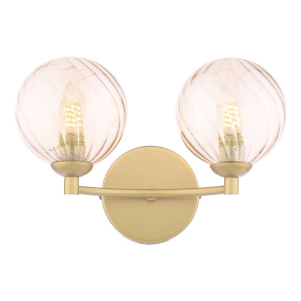 Kinkiet Dar Lighting IZZ0935-25 Izzy 2 Light Wall Light Matt Gold With Twisted Amber Glass