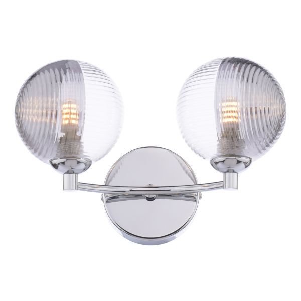Бра Dar Lighting IZZ0950-18 Izzy 2 Light Wall Light Polished Chrome With Smoked/Clear Ribbed Glass