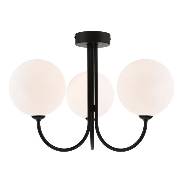Люстра Dar Lighting JAR0322-23 Jared 3 Light Semi Flush Matt Black With Opal Glass