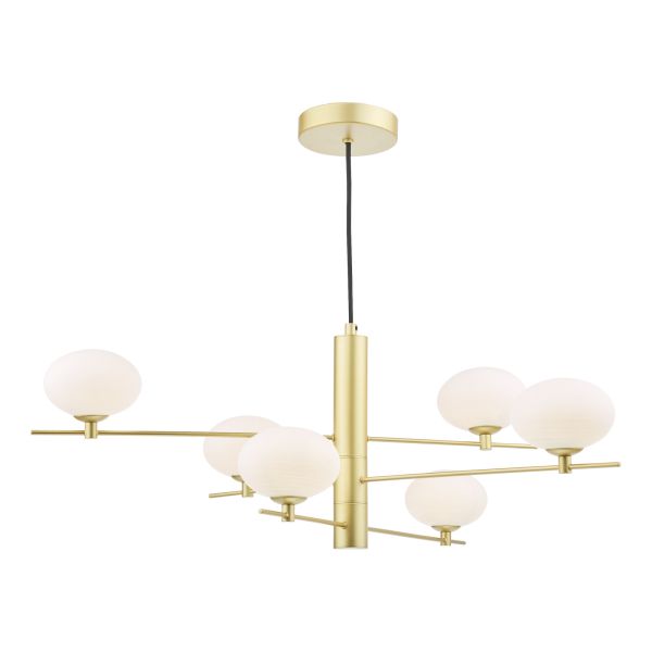 Люстра Dar Lighting JAS0635 Jasper 6 Light Pendant Satin Gold and Opal Glass