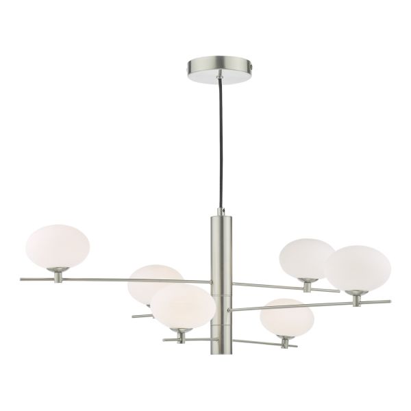 Люстра Dar Lighting JAS0646 Jasper 6 Light Pendant Satin Nickel and Opal Glass